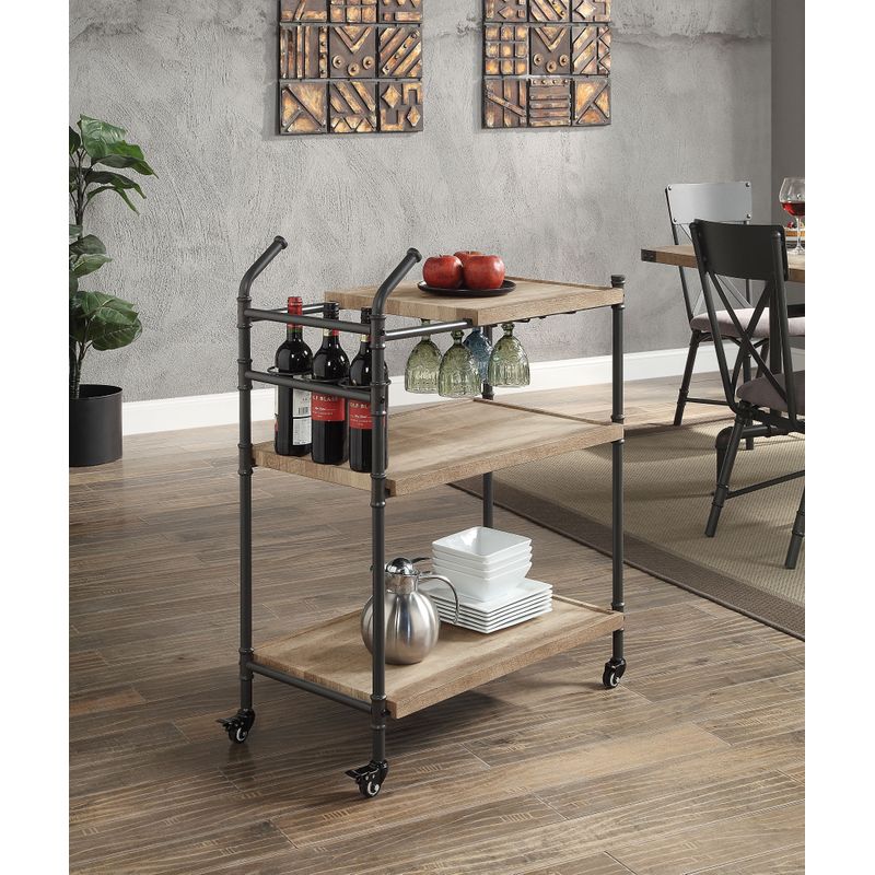 ACME Brantley Serving Cart, Oak & Sandy Black Finish