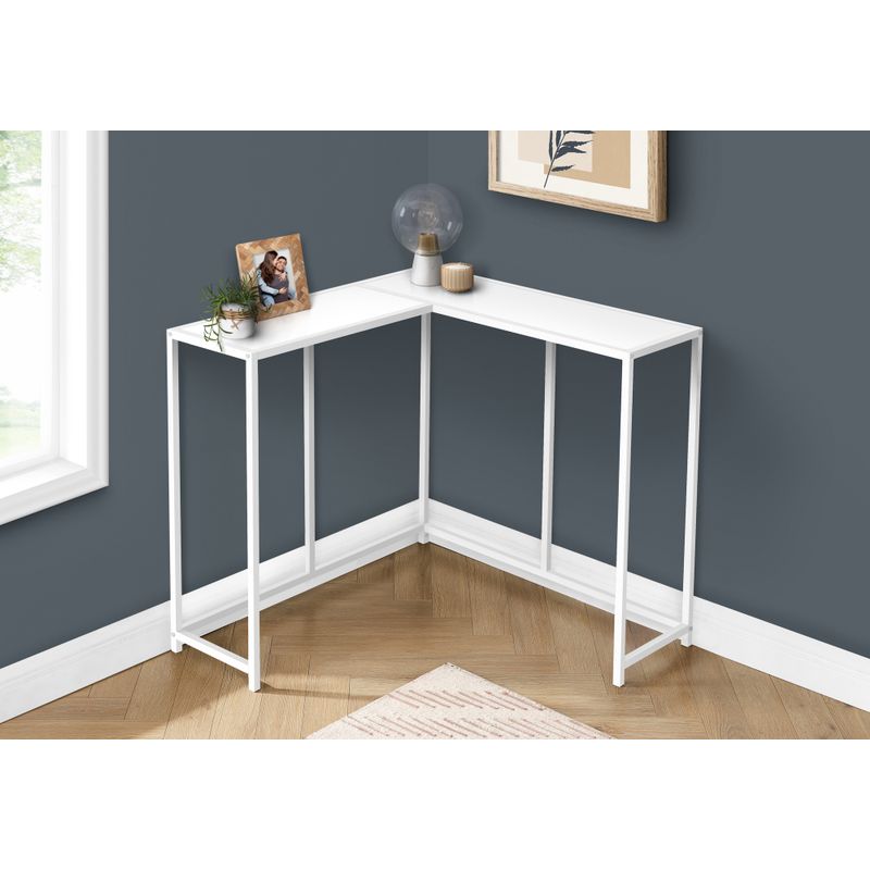 Accent Table/ Console/ Entryway/ Narrow/ Corner/ Living Room/ Bedroom/ Metal/ Laminate/ White/ Contemporary/ Modern