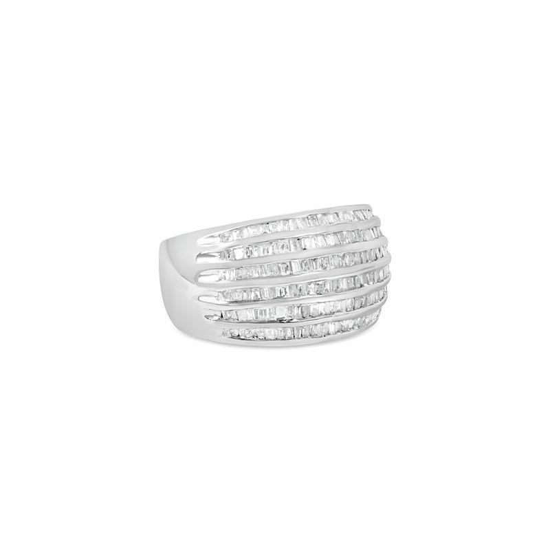 .925 Sterling Silver 1.0 Cttw Baguette-Cut Diamond 6-Row Channel Set Domed Tapered Cocktail Fashion Ring (H-I Color, I2-I3 Clarity) - Size 7