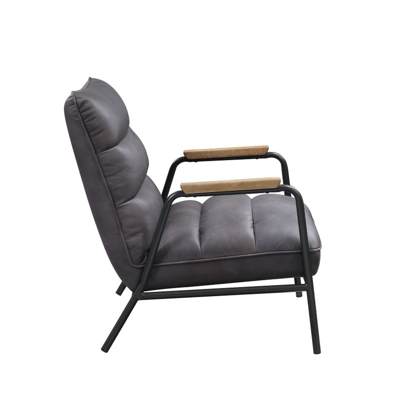 ACME Nignu Accent Chair, Gray Top Grain Leather & Matt Iron Finish