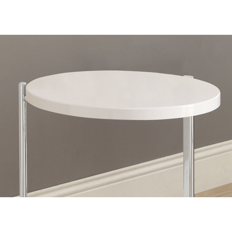 Accent Table/ Round/ Side/ End/ Nightstand/ Lamp/ Living Room/ Bedroom/ Metal/ Laminate/ Glossy White/ Chrome/ Contemporary/ Modern