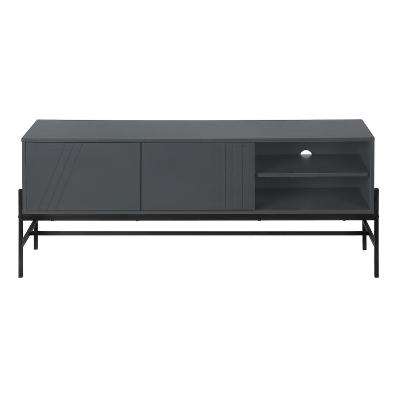 TV Stand - 60"L / Grey / Black Metal With Storage