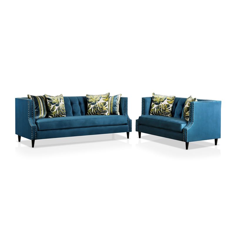 Transitional Fabric 2-Piece Sofa Set in Dark Teal Blue