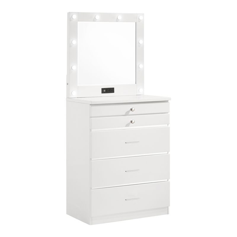 Contemporary Wood Vanity Chest with Mirror in White