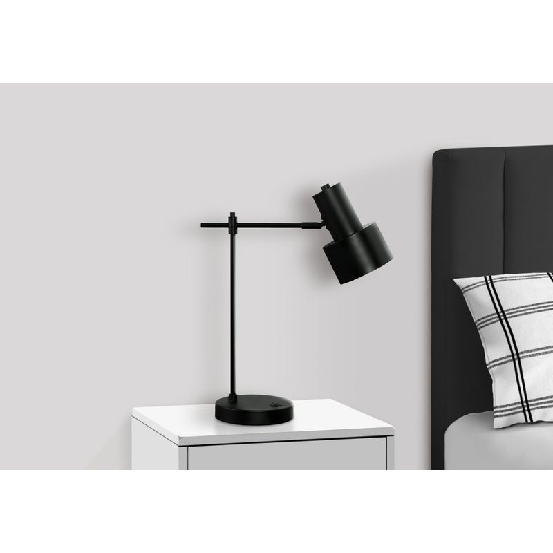 Lighting - 21"H Table Lamp Black Metal/Black Shade/USB