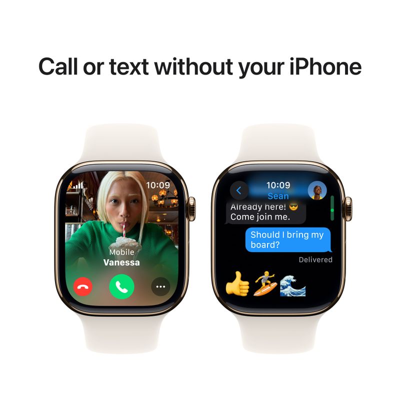 Apple Watch Series 10 (GPS+Cellular) 46mm Titanium Case with Starlight Sport Band - M/L - Gold - (2024)