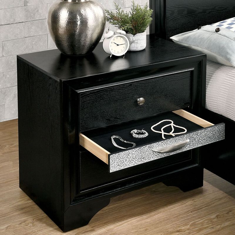 Contemporary Wood 3-Drawer Hidden Storage Nightstand in Black