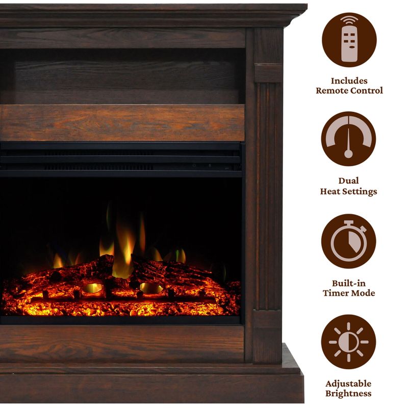 Sienna 34-In. Electric Fireplace Heater with Walnut Mantel, Enhanced Log Display, Multi-Color Flames, and Remote Control
