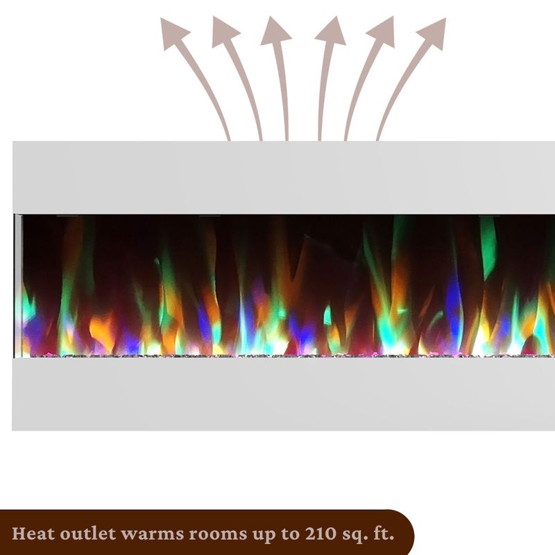 50-In. Recessed Wall Mounted Electric Fireplace with Crystal and LED Color Changing Display, White