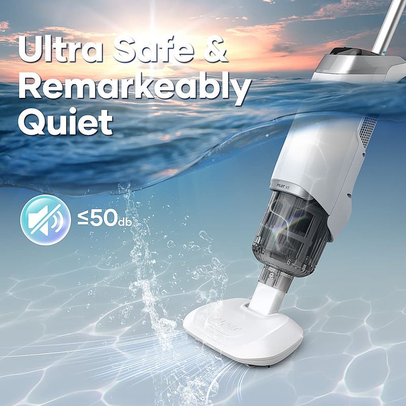 Aiper - Pilot V2 Rechargeable Handheld Hot Tub/Pool Vacuum Cleaner, for Above-Ground Inflatable Pools, Works with Pool Poles - White