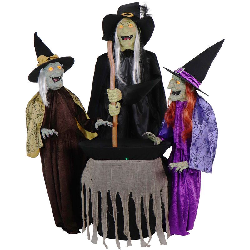 Motion-Activated Wicked Sitchwick Sisters, Premium Talking Halloween Animatronic, Plug-In