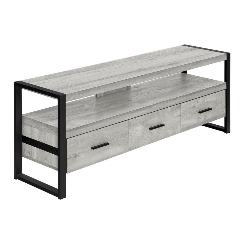 TV Stand/ 60 Inch/ Console/ Media Entertainment Center/ Storage Drawers/ Living Room/ Bedroom/ Metal/ Laminate/ Grey/ Black/ Contemporary/ M