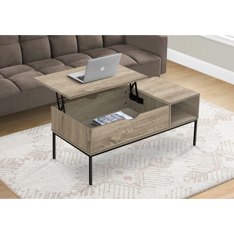 Coffee Table - 42"L / Lift-Top Dark Taupe / Black Metal