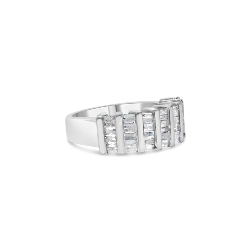 .925 Sterling Silver 1.0 Cttw Baguette Cut Diamond Vertical Channel Fluted Multi-Row Unisex Fashion Wedding Ring (H-I Color, I1-I2 Clarity) 