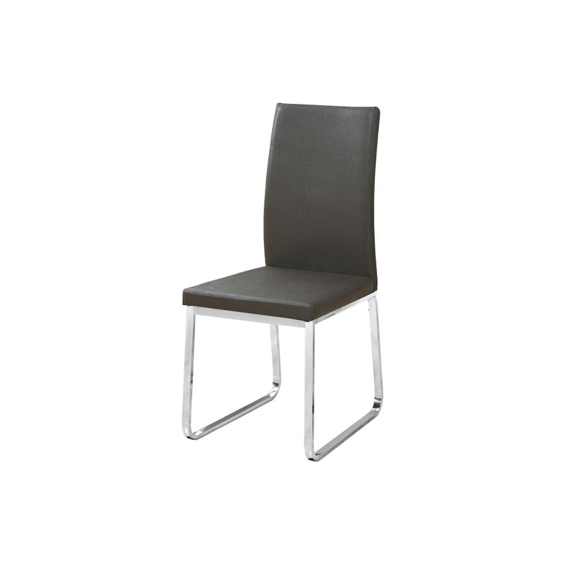 Dining Chair/ Set Of 2/ Side/ Upholstered/ Kitchen/ Dining Room/ Pu Leather Look/ Metal/ Grey/ Chrome/ Contemporary/ Modern