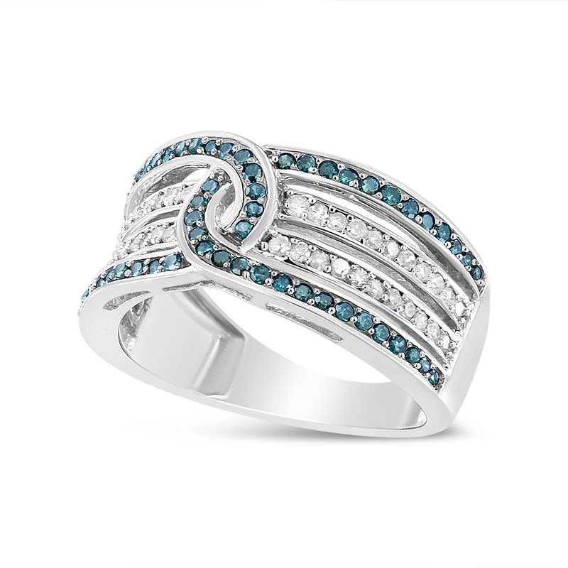 .925 Sterling Silver 1/2 Cttw White and Blue Color Treated Diamond Band Ring (H-I Color, I1-I2 Clarity) - Size 6