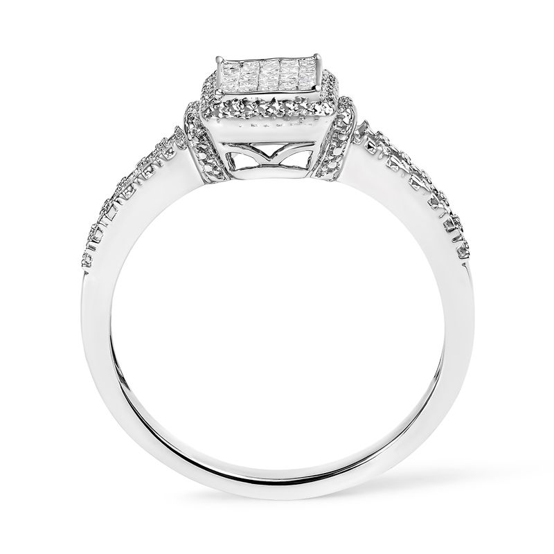 .925 Sterling Silver 1/4 Cttw Princess-cut Diamond Composite Ring with Beaded Halo (H-I Color, SI1-SI2 Clarity) - Size 6