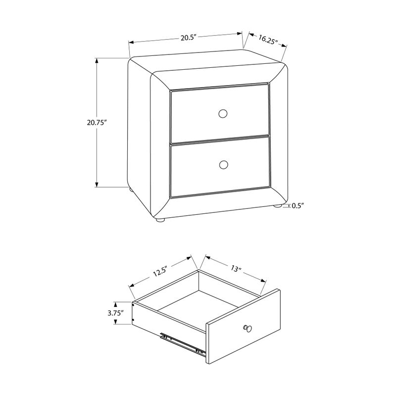 Bedroom Accent/ Nightstand/ End/ Side/ Lamp/ Storage Drawer/ Bedroom/ Upholstered/ Pu Leather Look/ Black/ Transitional