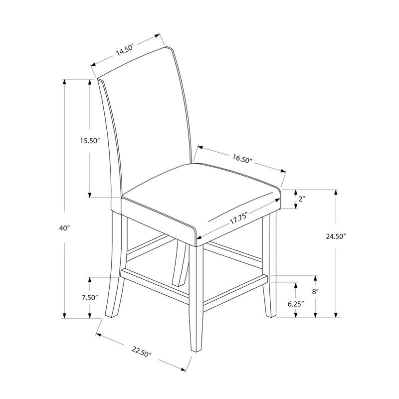 Dining Chair/ Set Of 2/ Counter Height/ Upholstered/ Kitchen/ Dining Room/ Pu Leather Look/ Wood Legs/ Grey/ Brown/ Transitional