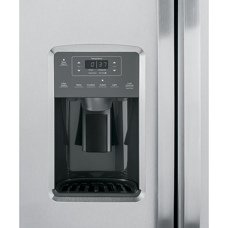 GE - 25.3 Cu. Ft. Side-by-Side Refrigerator with External Ice & Water Dispenser - Stainless Steel