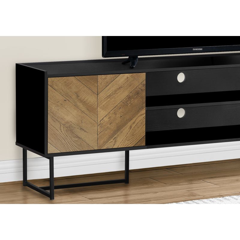 TV Stand - 72"L / Black / Metal With 2 Wood-Look Doors