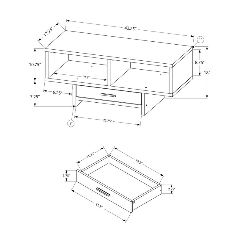 Coffee Table/ Accent/ Cocktail/ Rectangular/ Storage/ Living Room/ 42" L/ Drawer/ Laminate/ Black/ Grey/ Contemporary/ Modern