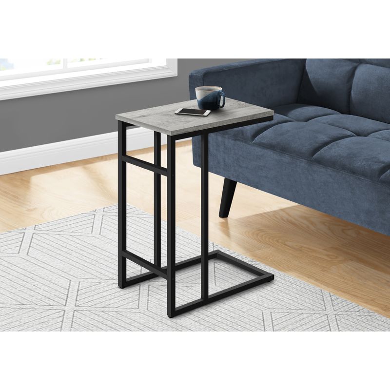 Accent Table/ C-shaped/ End/ Side/ Snack/ Living Room/ Bedroom/ Metal/ Laminate/ Grey/ Black/ Contemporary/ Modern