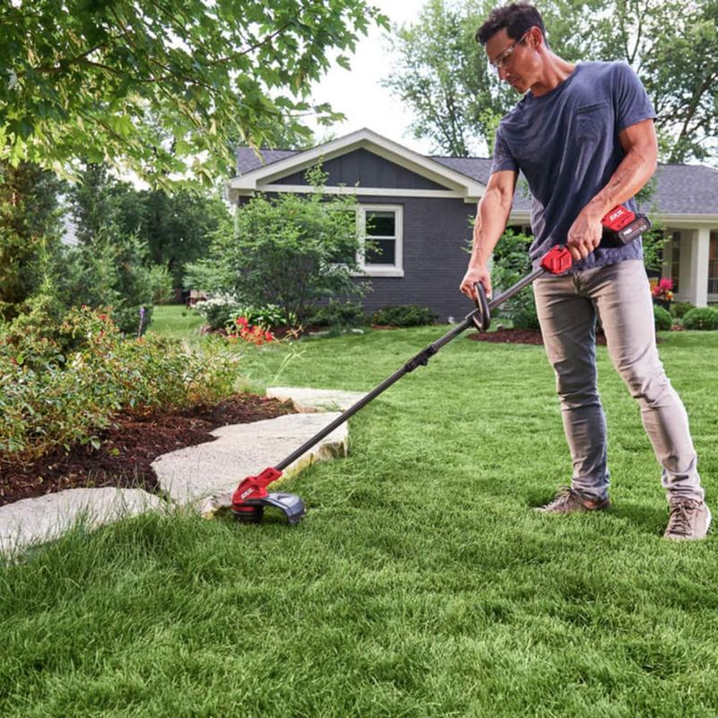 Skil - 20-Volt 13-Inch Cutting Diameter Brushless Grass Trimmer and 400 CFM Leaf Blower (1 x 4.0Ah Battery and 1 x Charger) - Red/Black