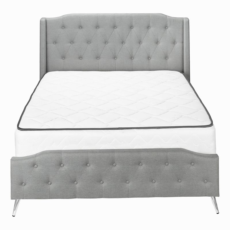 Bed - Queen Size / Grey Linen With Chrome Metal Legs