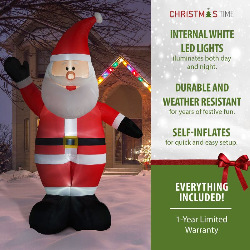 Christmas Time 12-Ft. Tall Traditional Santa Claus, Prelit Outdoor Christmas Inflatable with Storage Bag