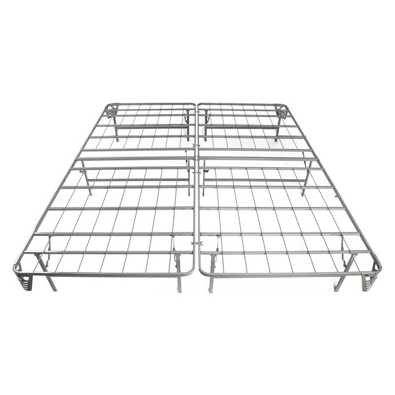 Transitional Queen Metal Bed Frame with Mattress Foundation in Silver