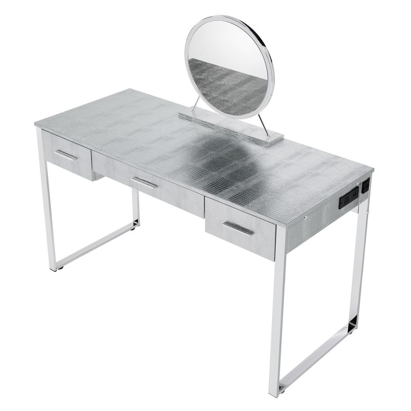 ACME Myles Vanity Set w/USB, Antique White & Chrome Finish