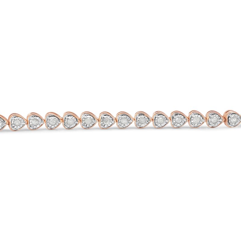 10K Rose Gold Plated .925 Sterling Silver 1.0 Cttw Miracle Set Diamond Heart-Link 7" Tennis Bracelet (I-J Color, I2-I3 Clarity)