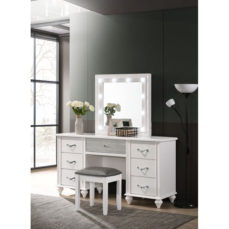 Barzini 7-drawer Vanity Desk with Lighted Mirror White