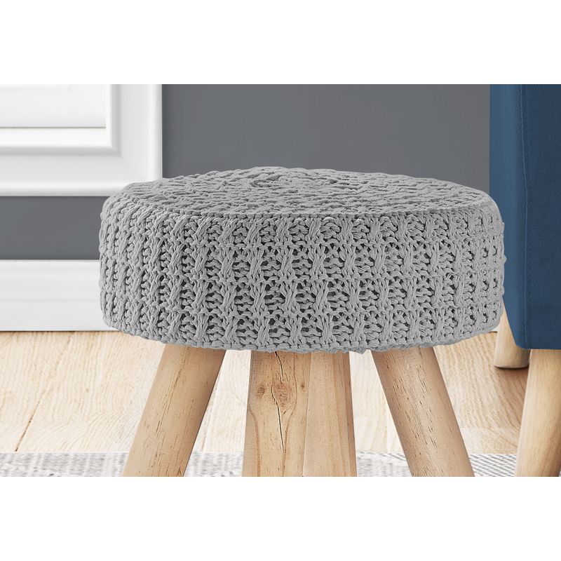 Ottoman/ Pouf/ Footrest/ Foot Stool/ 12" Round/ Velvet/ Wood Legs/ Grey/ Natural/ Contemporary/ Modern