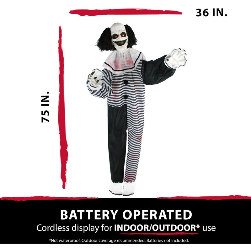 Life-Size Animatronic Clown with Lights and Sound, Indoor or Covered Outdoor Halloween Decoration