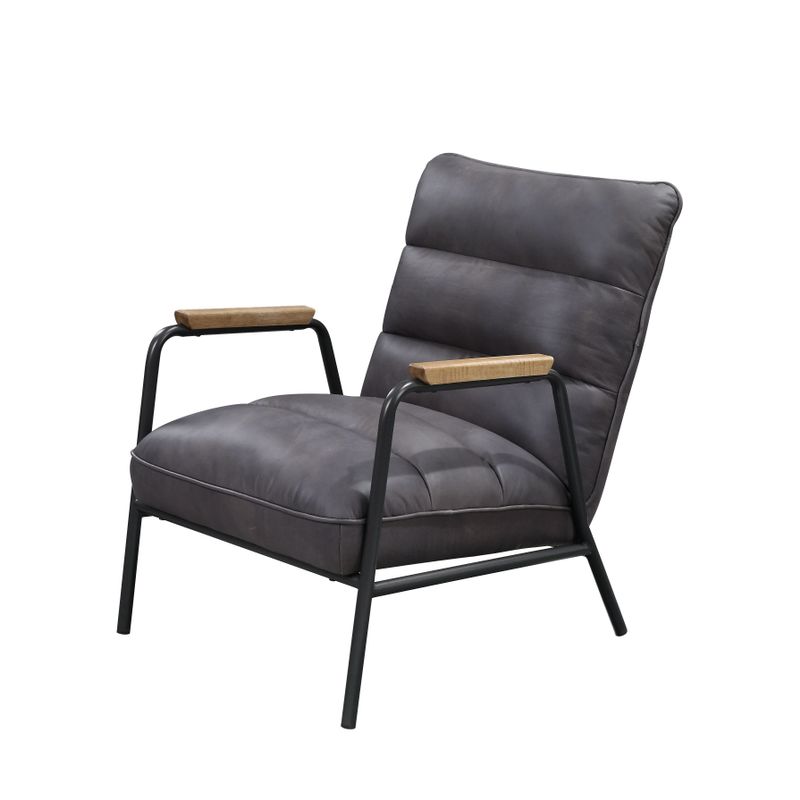 ACME Nignu Accent Chair, Gray Top Grain Leather & Matt Iron Finish