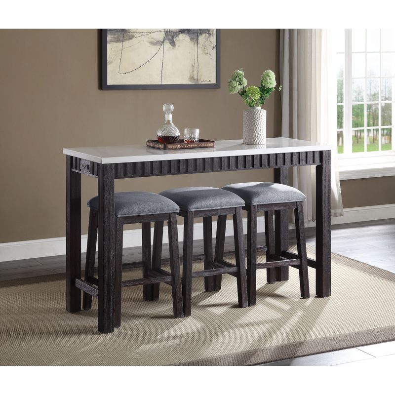 ACME Necalli 4Pc Pack Counter Height Table Set, Natural Marble Top & Weathered Espresso