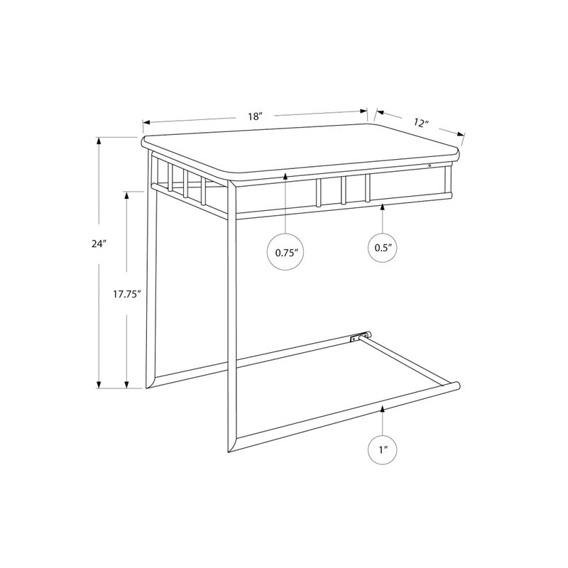 Accent Table/ C-shaped/ End/ Side/ Snack/ Living Room/ Bedroom/ Metal/ Laminate/ Grey Marble Look/ Black/ Transitional