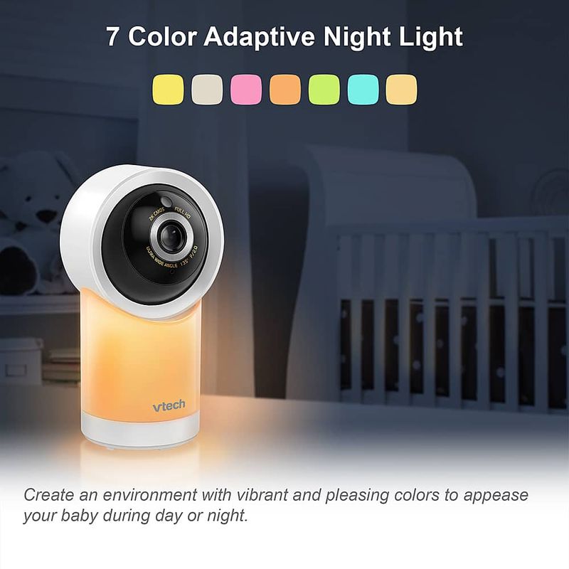 VTech - 1080p Smart WiFi Remote Access 360 Degree Pan & Tilt Video Baby Monitor with 5" Display, Night Light - White