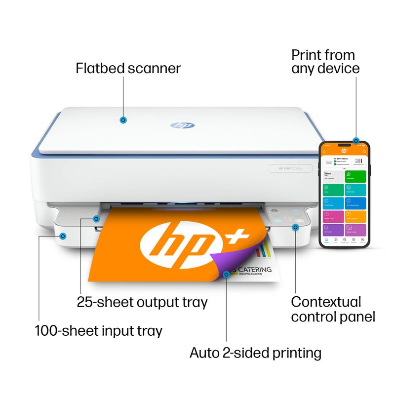 HP - ENVY 6065e Wireless All-in-One Inkjet Printer with 6 months of Instant Ink included with HP+ - White