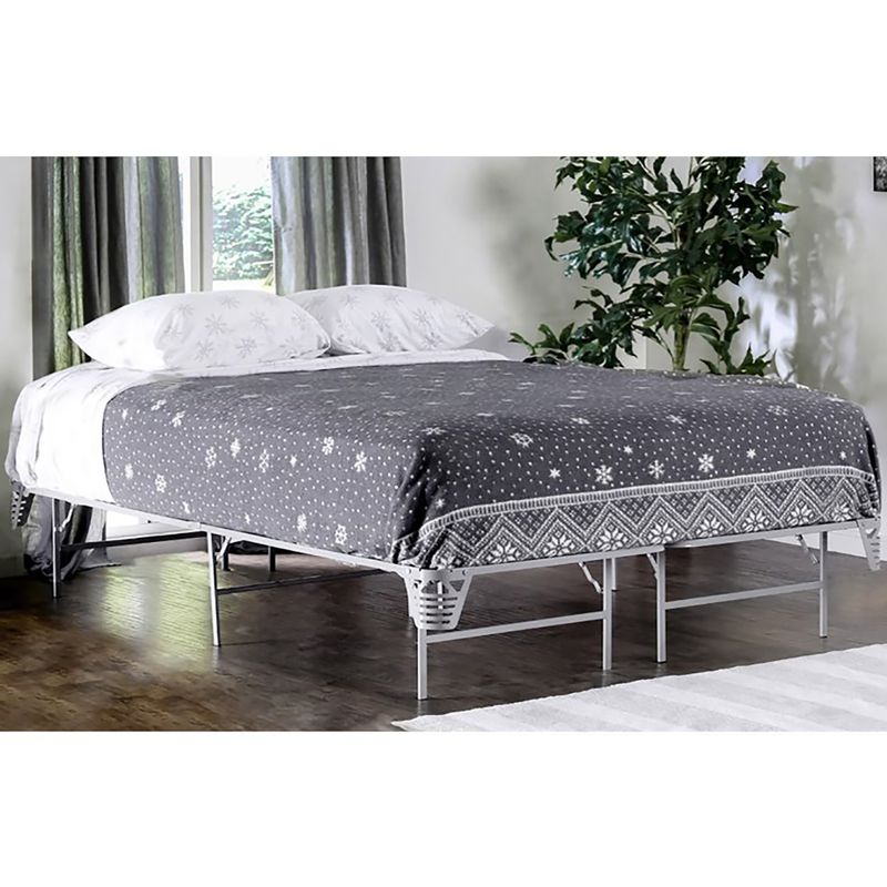 Transitional Queen Metal Bed Frame with Mattress Foundation in Silver