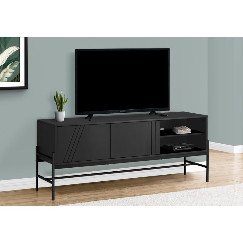 TV Stand - 60"L / Black / Black Metal With Storage