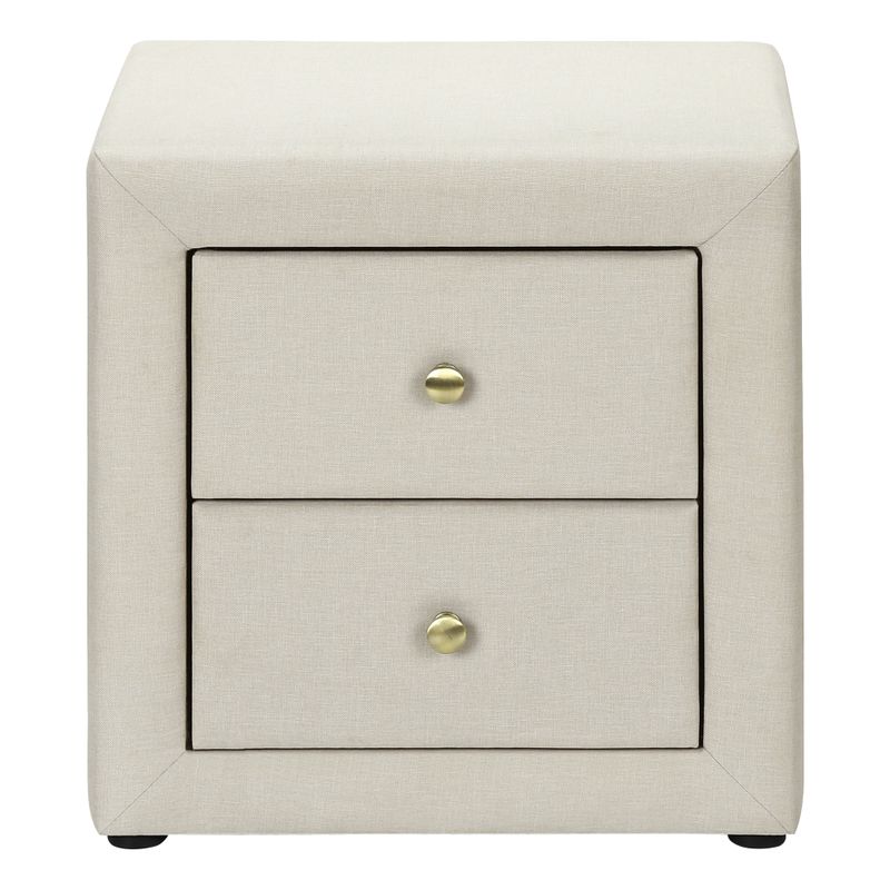 Bedroom Accent/ Nightstand/ End/ Side/ Lamp/ Storage Drawer/ Bedroom/ Upholstered/ Linen Look/ Beige/ Transitional