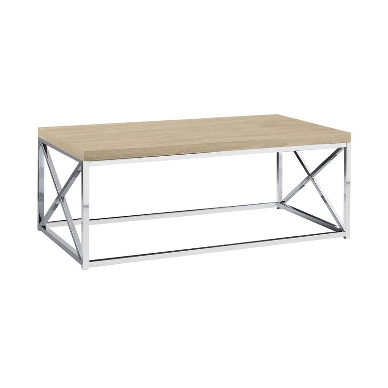 Coffee Table/ Accent/ Cocktail/ Rectangular/ Living Room/ 44"L/ Metal/ Laminate/ Natural/ Chrome/ Contemporary/ Modern