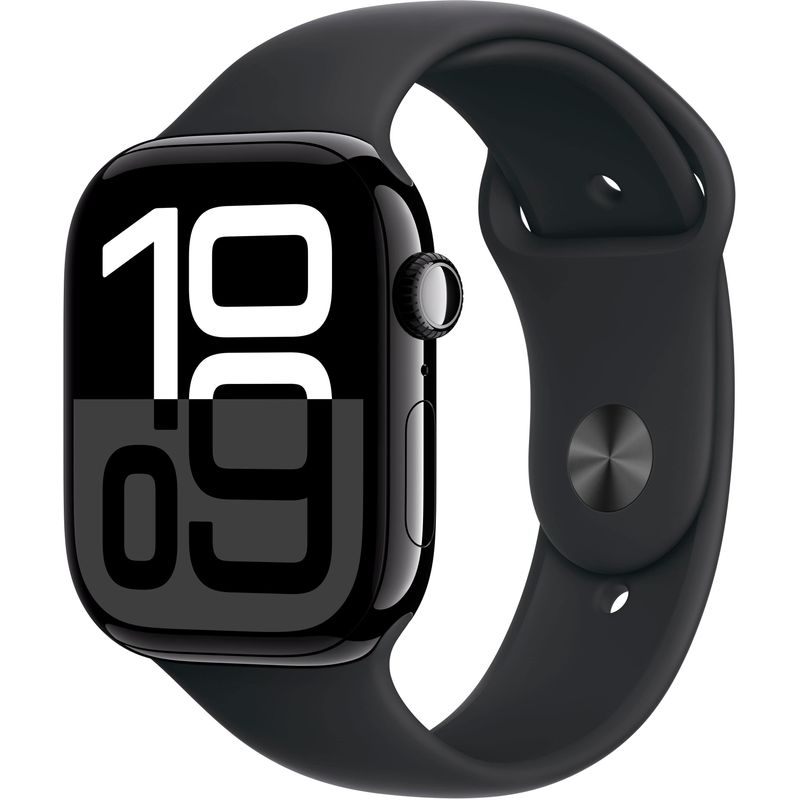 Apple Watch Series 10 (GPS) 46mm Aluminum Case with Black Sport Band - M/L - Jet Black - (2024)