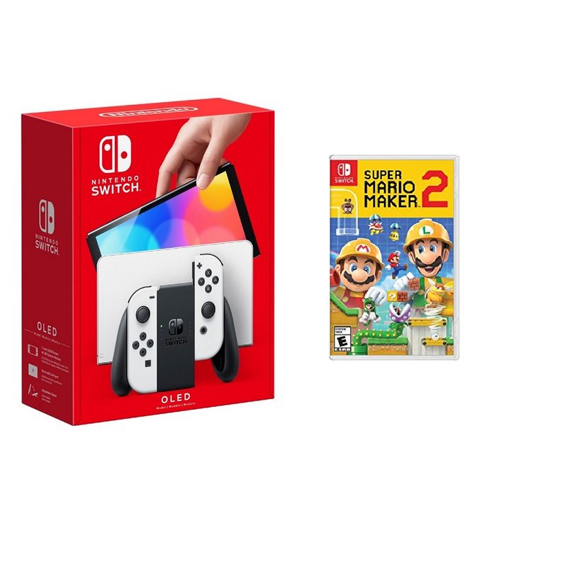 Nintendo - Switch OLED White + Super Mario Maker 2 BUNDLE