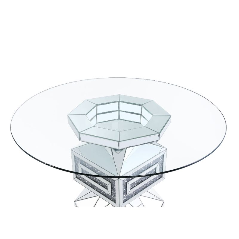 ACME Noralie Dining Table, Clear Glass, Mirrored & Faux Diamonds