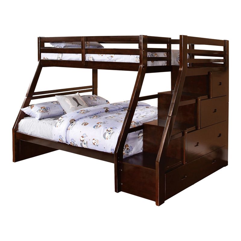 Transitional Wood Twin over Full Storage Bunk Bed in Dark Walnut