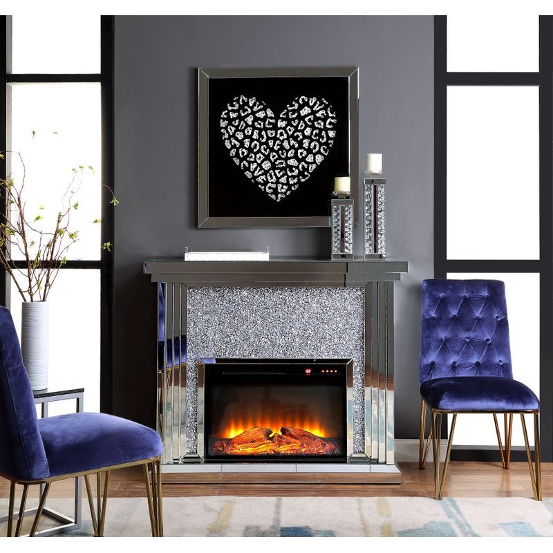 ACME Noralie Fireplace, Mirrored & Faux Diamonds